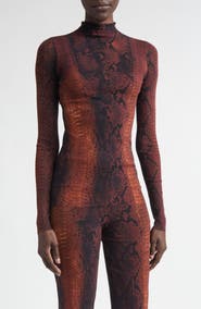 Jean Paul Gaultier Snakeskin Print Long Sleeve Mesh Top