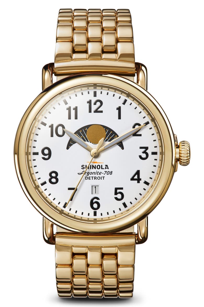 The Runwell Moon Phase Bracelet Watch, 41mm, Main, color, WHITE
