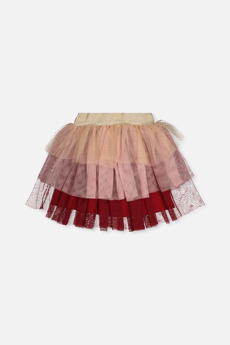 Multi Layer Glittering Mesh Bow Waist Tiered Skirt, Alternate, color, Red, Pink and Beige Stripe