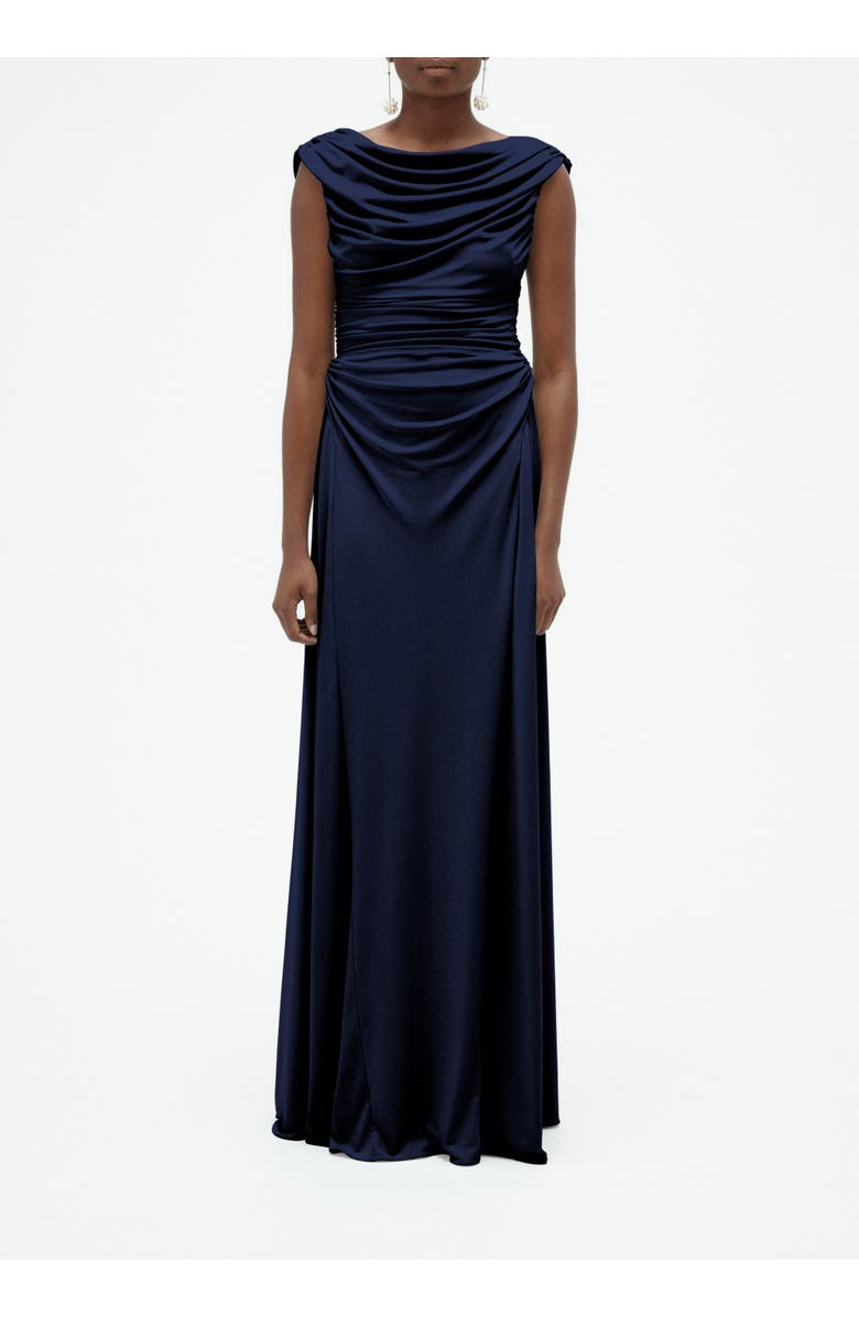 Amsale Draped Cowl Jersey Dress, Main, color, Navy