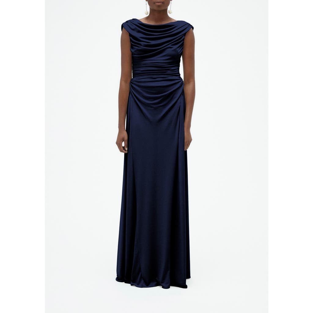 Amsale Draped Cowl Jersey Dress in Navy at Nordstrom, Size 8
