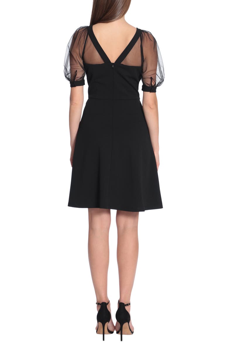 Mesh Illusion Short Sleeve Dress, Alternate, color, BLACK