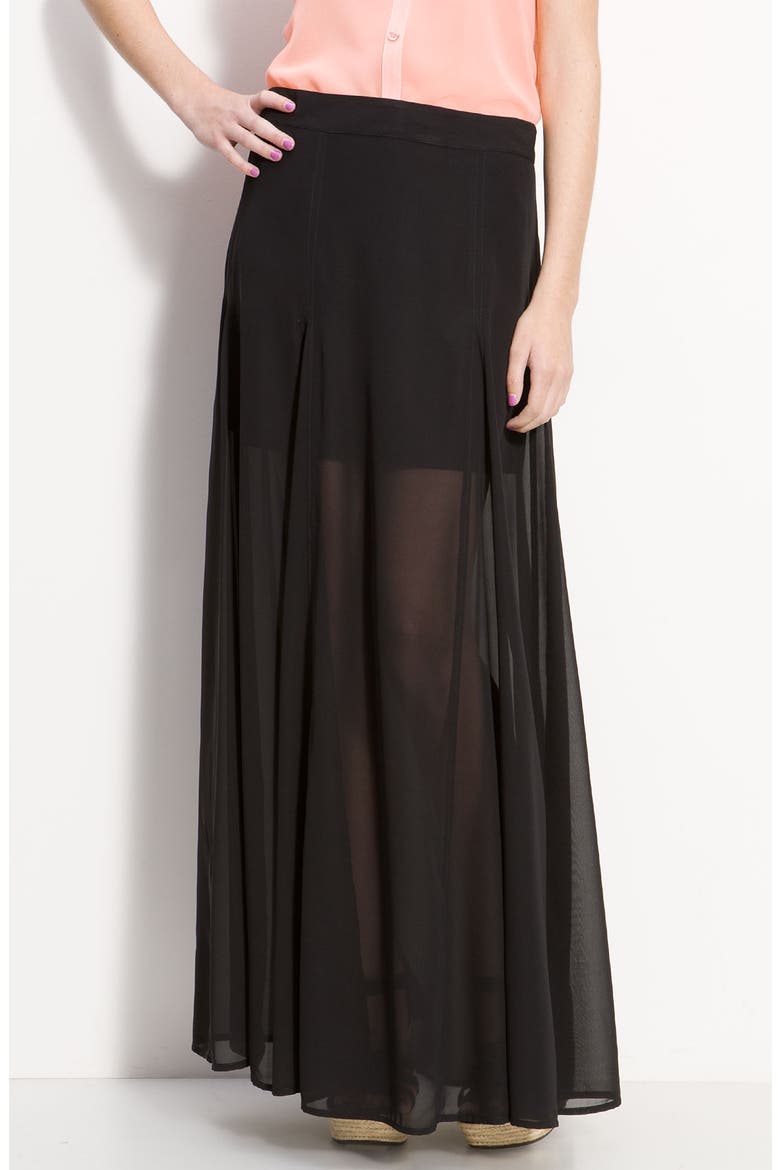 Frenchi® Half Sheer Chiffon Maxi Skirt, Main, color, BLACK