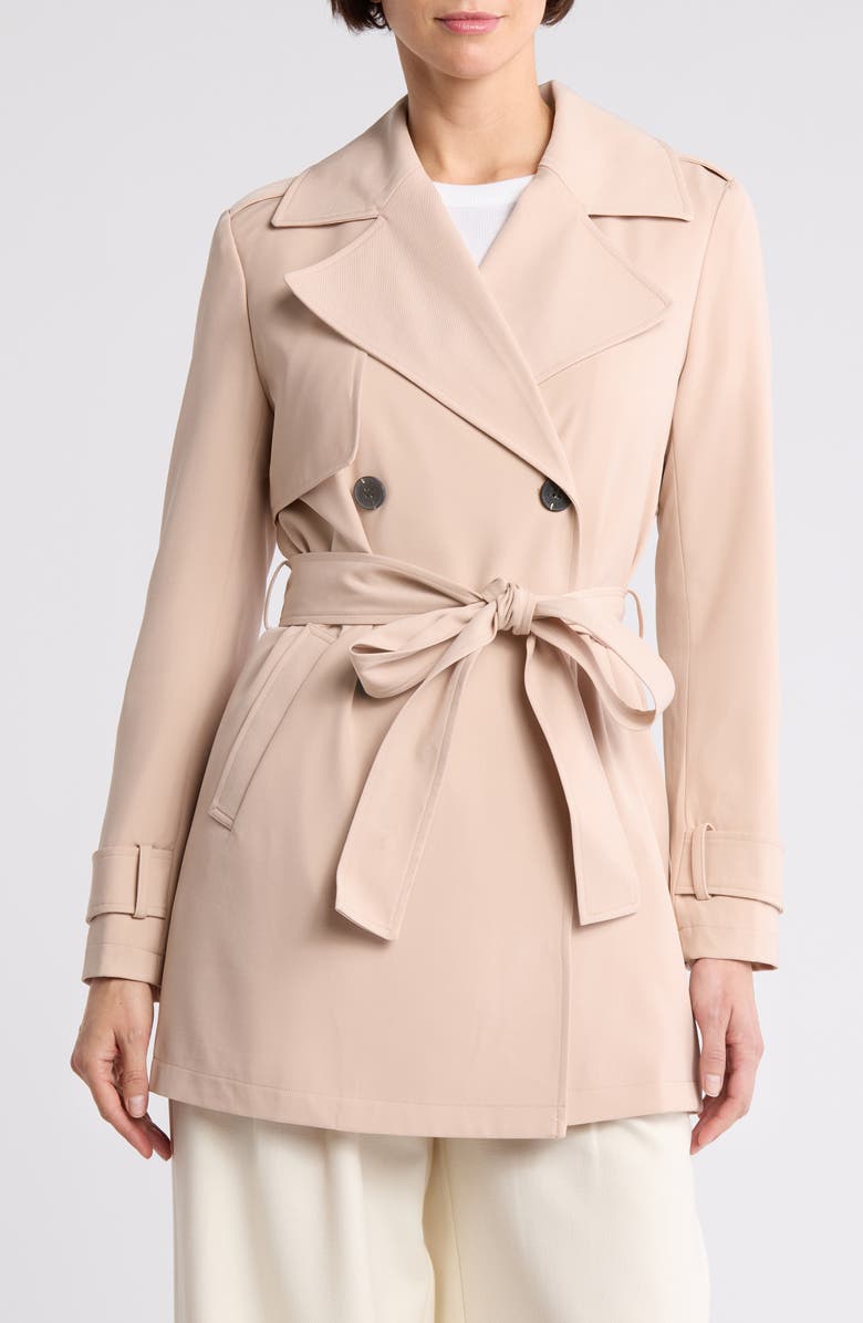 Avec Les Filles Double Breasted Softshell Trench Coat, Main, color,
