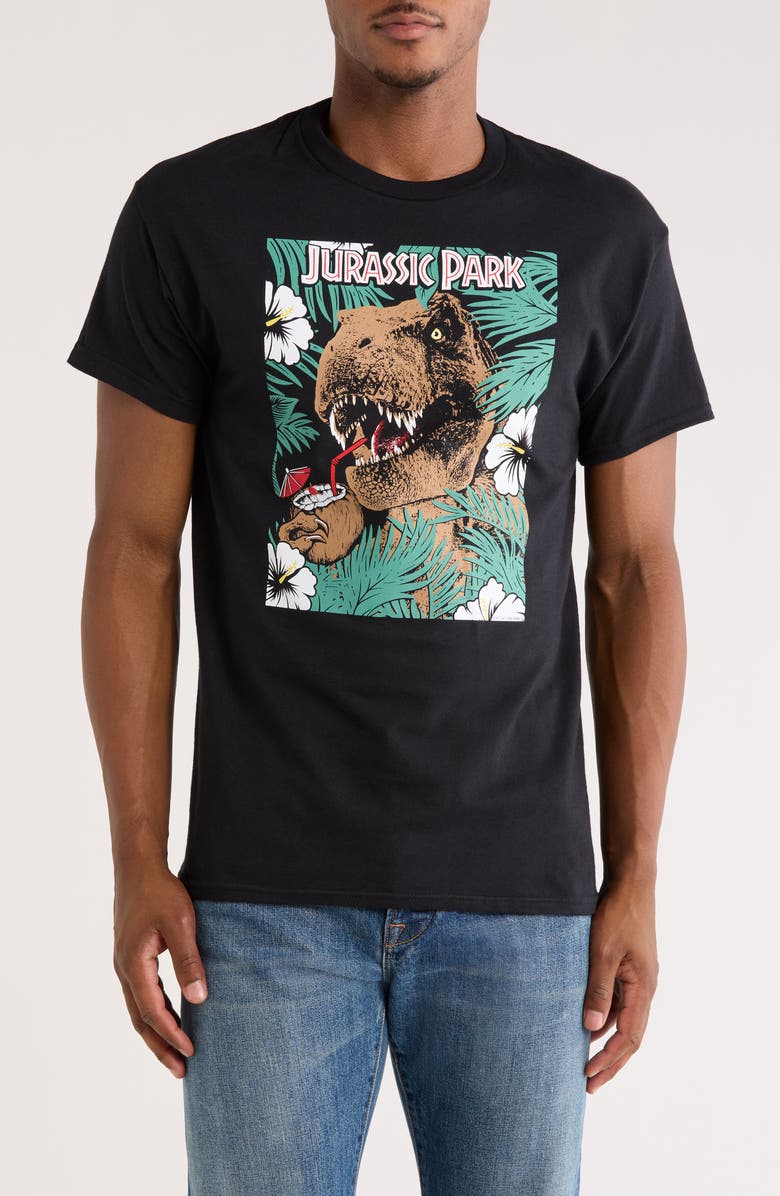 RIOT SOCIETY Jurassic Park Jungle Cotton Graphic T-Shirt, Main, color, Black