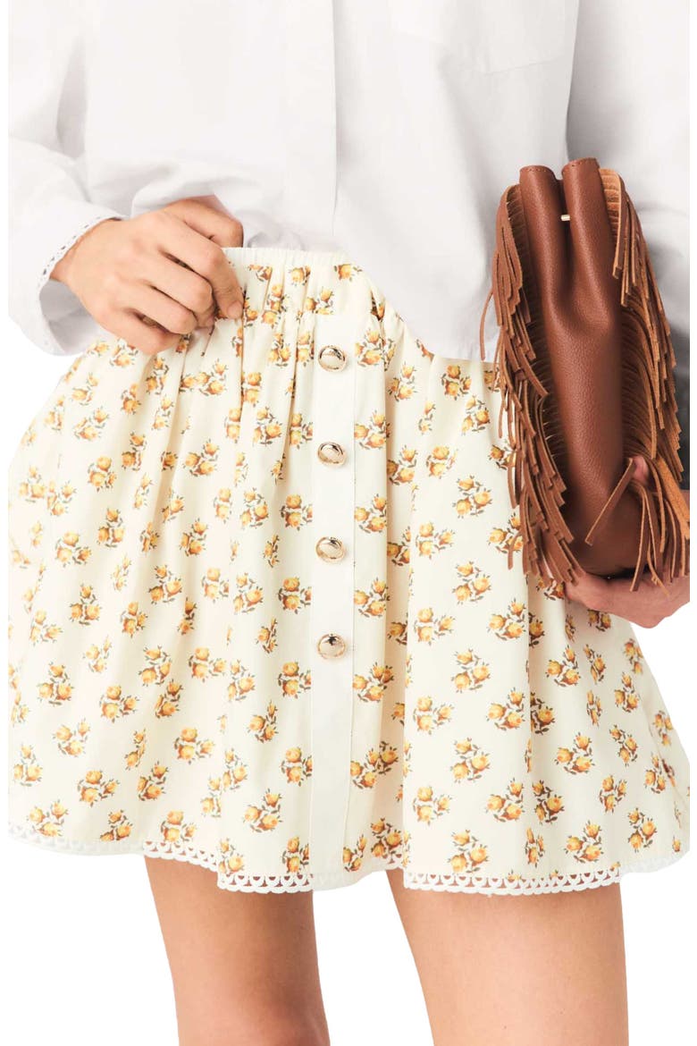Printed skirt with rickrack trim, Alternate, color, Yellow small flowers print