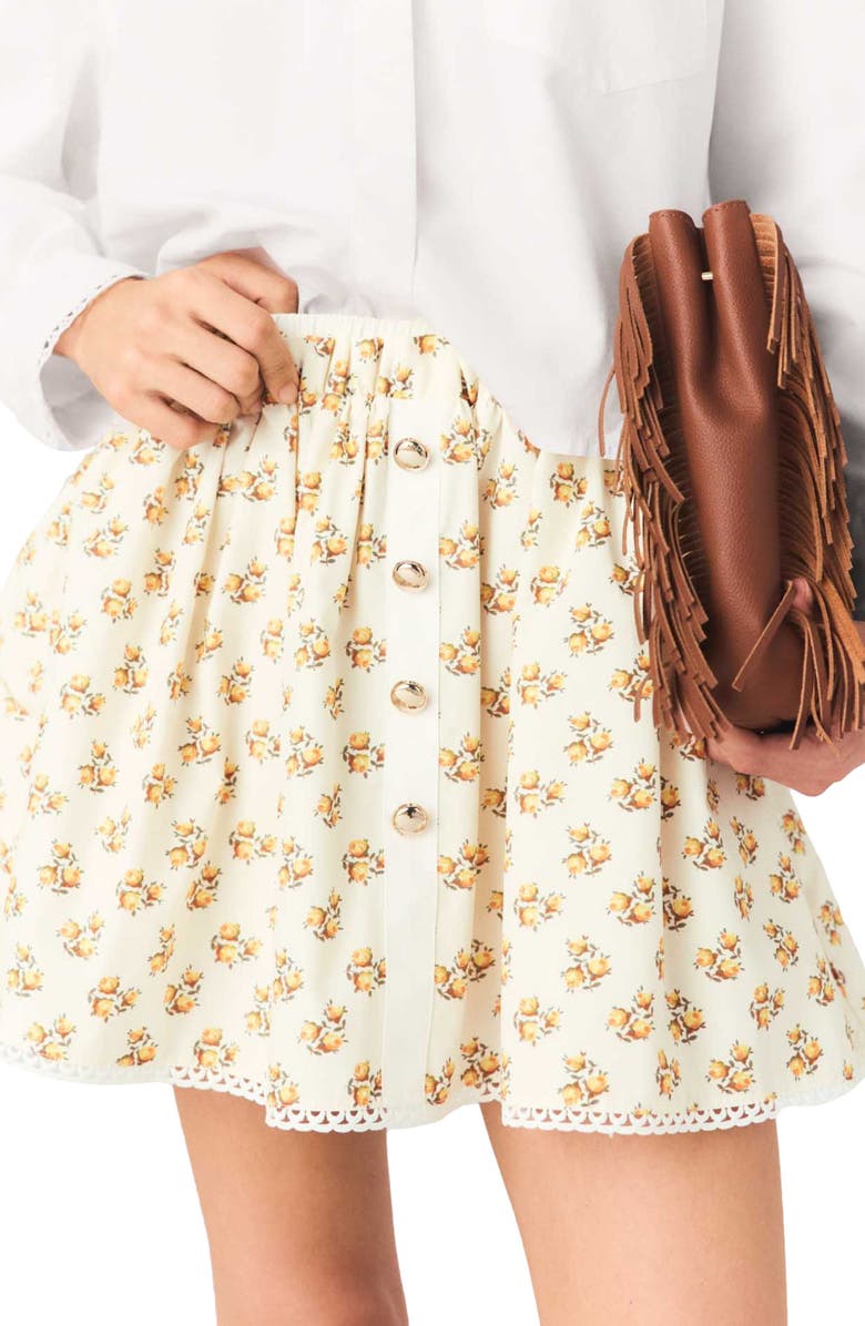 maje Printed skirt with rickrack trim, Alternate, color, Yellow Small Flowers Print