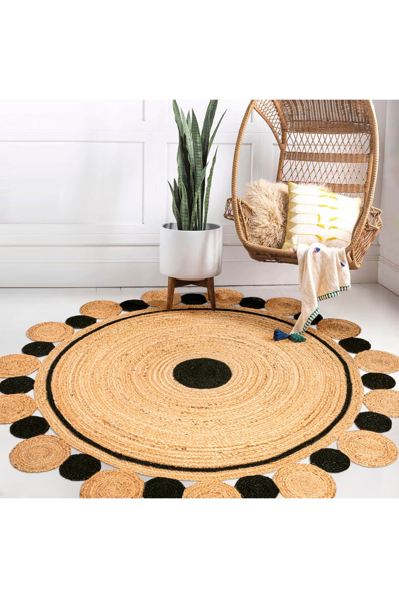 Aurora Two-Tone Jute Hippy Circle Medallion Round Area Rug, Alternate, color, Black/Natural