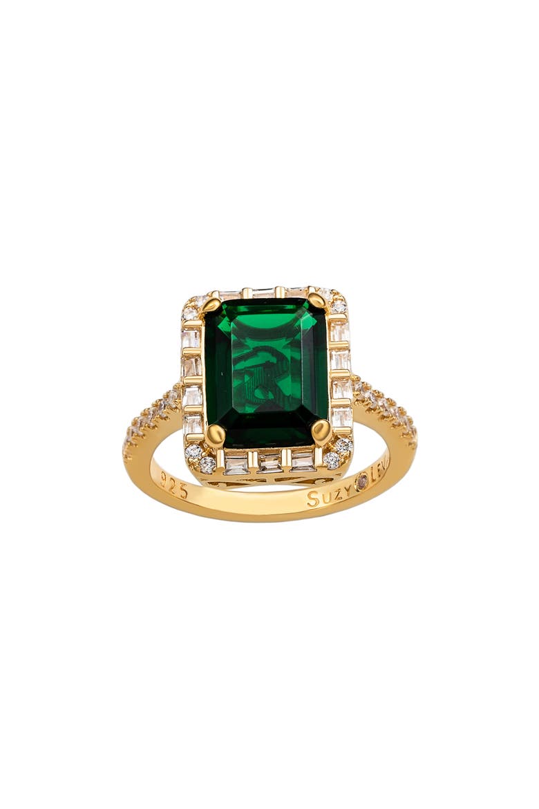 Emerald Cut Cubic Zirconia Halo Ring, Alternate, color, GREEN