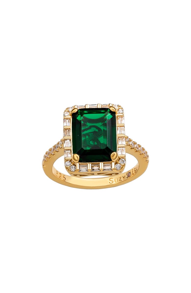 SUZY LEVIAN Emerald Cut Cubic Zirconia Halo Ring, Alternate, color, Green