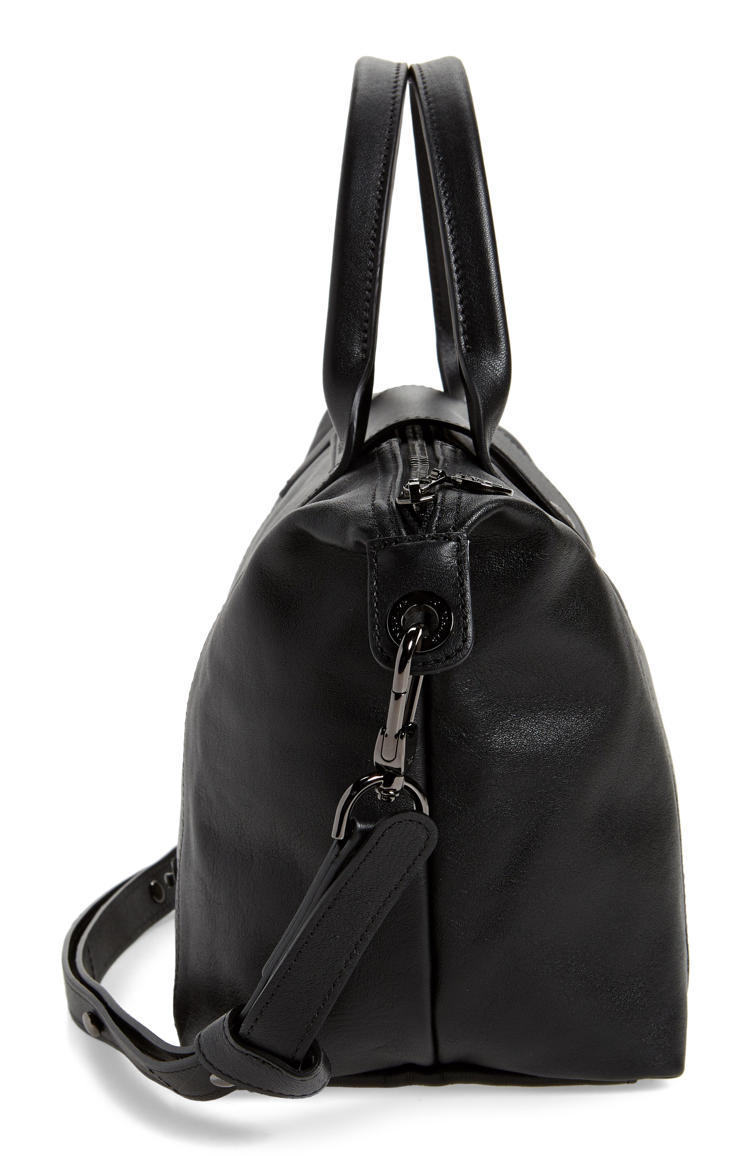 Le Pliage Cuir Leather Shoulder Bag (Nordstrom Exclusive), Alternate, color, BLACK