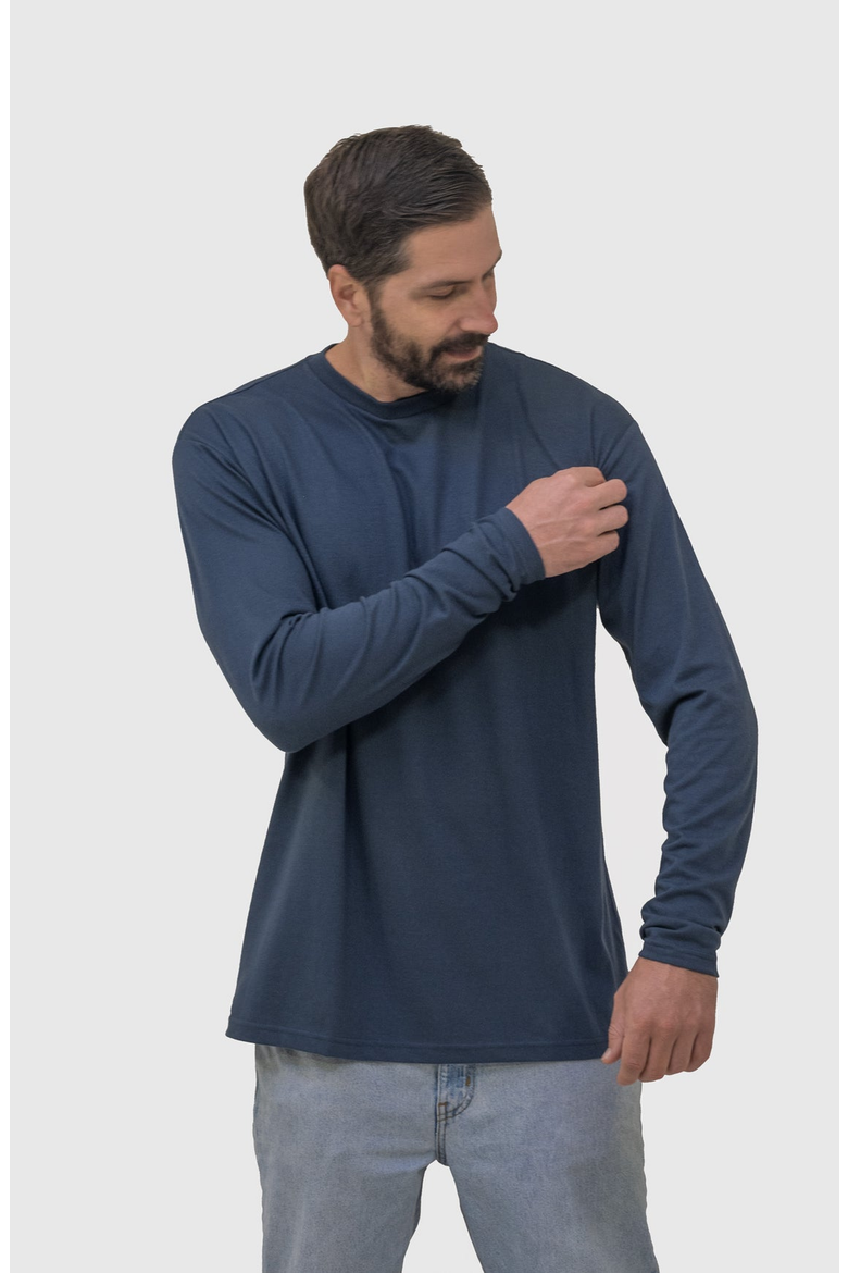 White Long Sleeve Crew Neck T-Shirt, Alternate, color, Slate Blue
