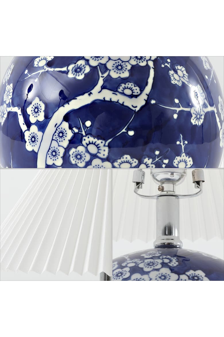 Shishen Cottage Classic Chinoiserie Ceramic Orb LED Table Lamp with Pleated Shade, Alternate, color, Navy/White