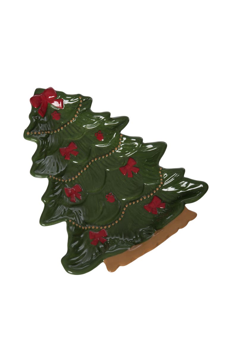Transpac Dolomite Bow Tree Platter - Festive Ceramic Serving Platter, Alternate, color, Green