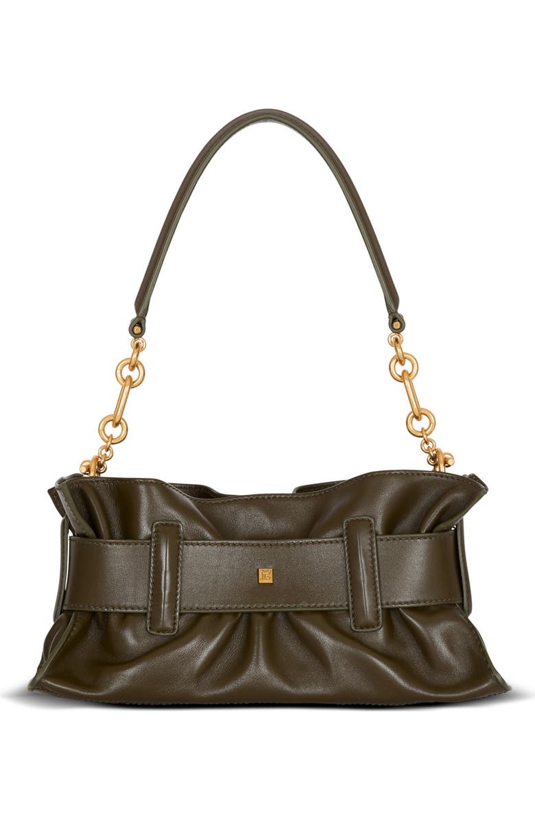 Balmain Mini Anthem Shoulder bag in calfskin leather, Alternate, color, Khaki