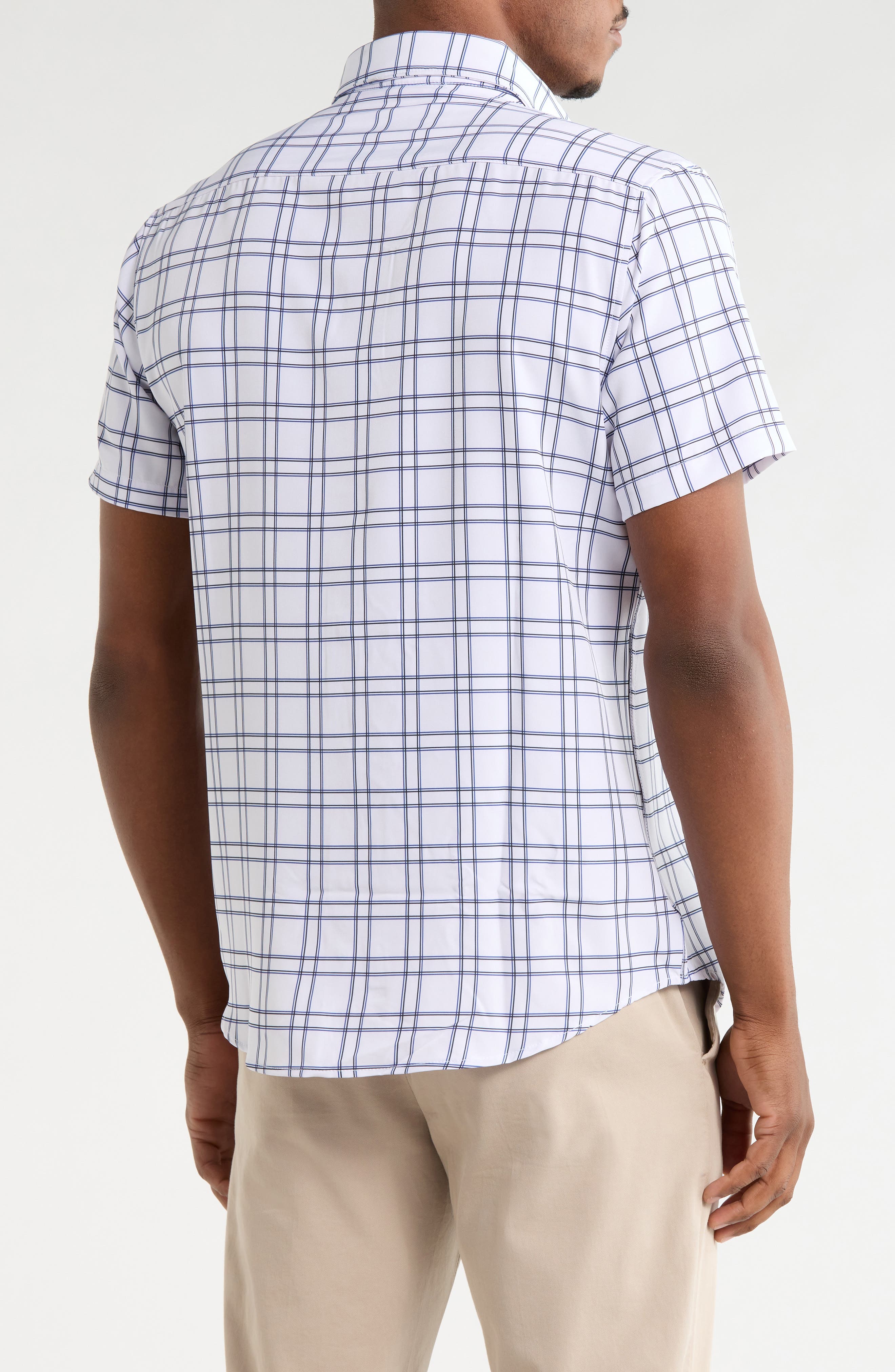 Windowpane Plaid Short Sleeve Stretch Button-Down Shirt - image 2