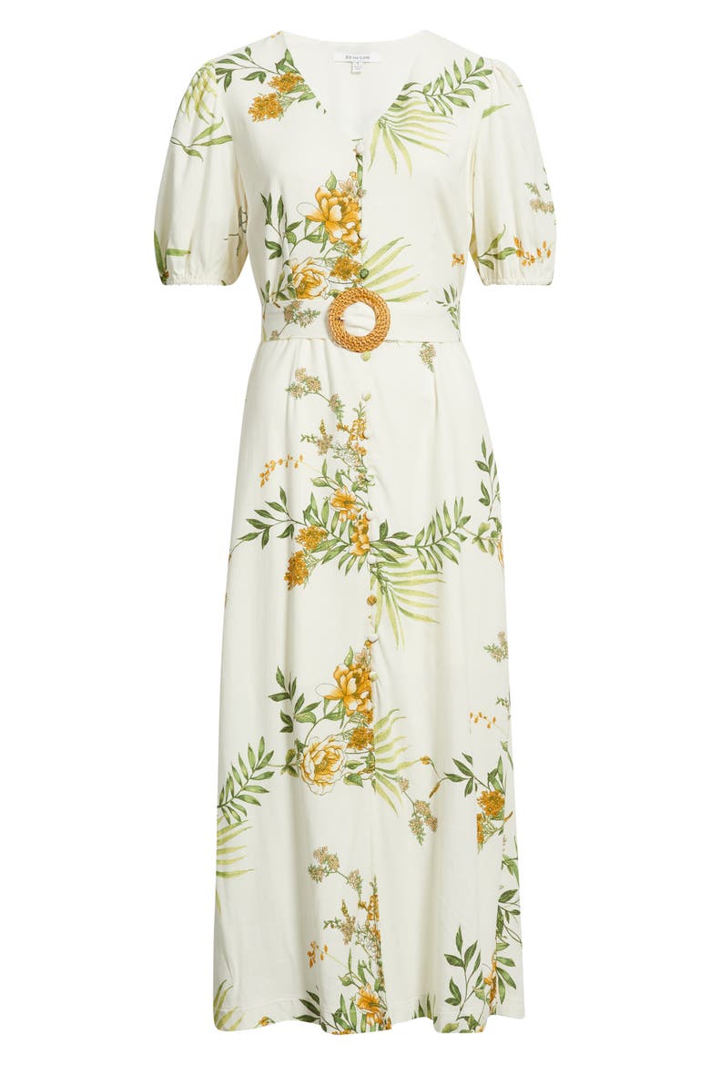 Printed Puff Sleeve Belted Midi Dress, Alternate, color, GREEN MULTI