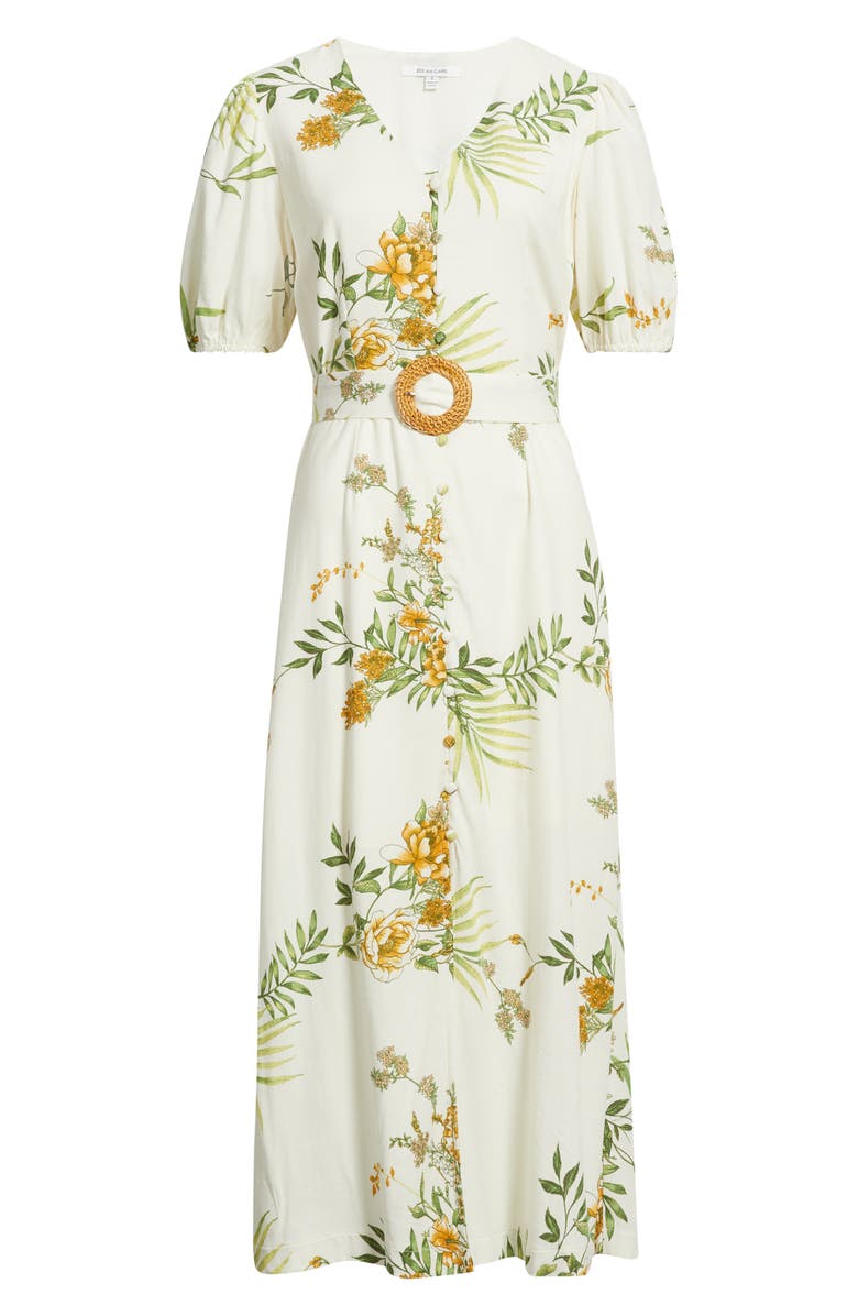 ZOE AND CLAIRE Printed Puff Sleeve Belted Midi Dress, Alternate, color, Green Multi