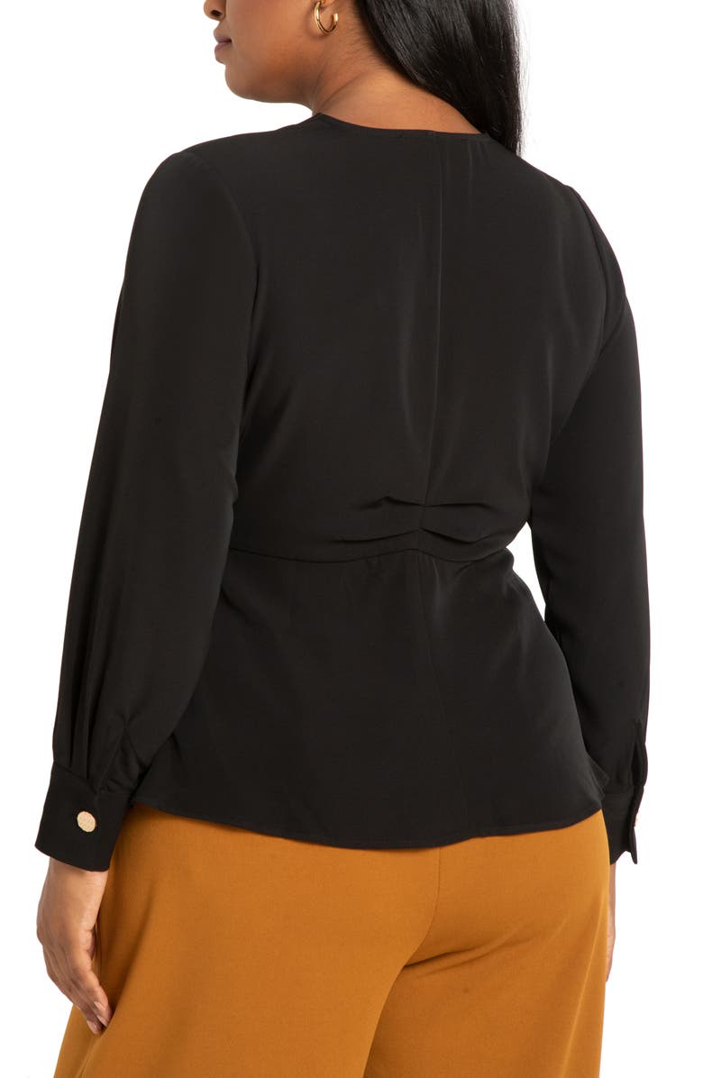 ELOQUII Knot Detail Long Sleeve Blouse, Alternate, color, Totally Black