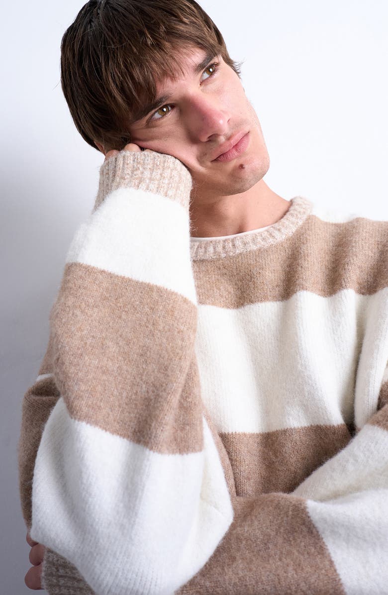 Topman Regular Fit Stripe Sweater, Alternate, color, Stone Multi