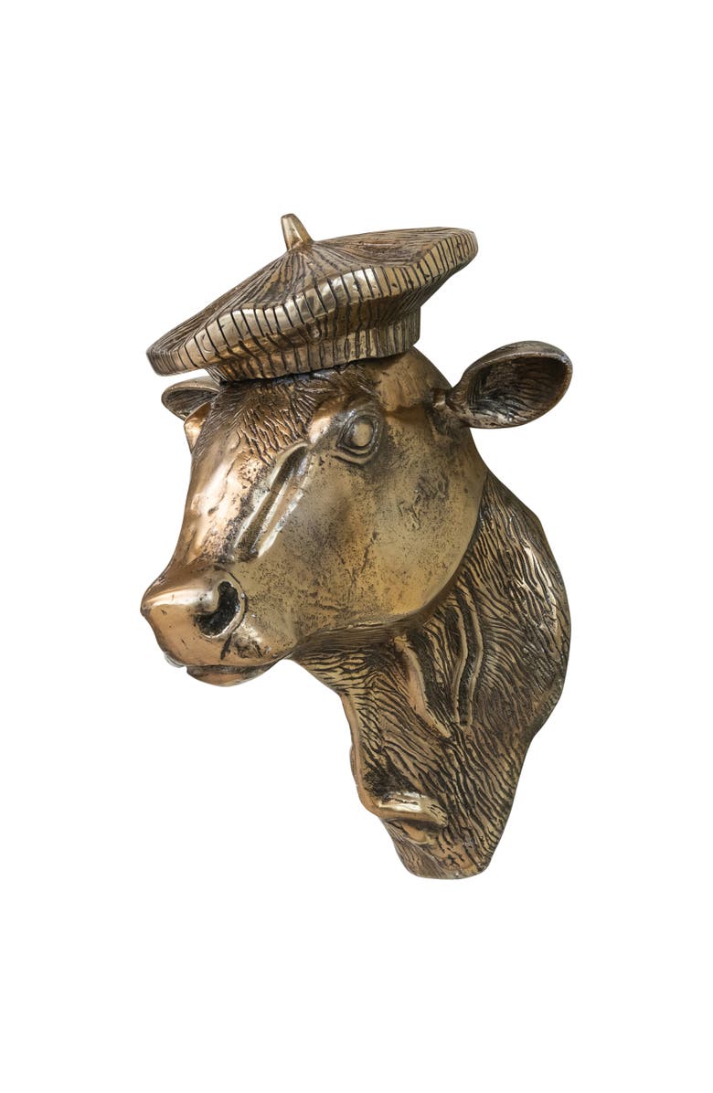 Storied Home Cow Head with Beret Wall Décor, Main, color, Gold