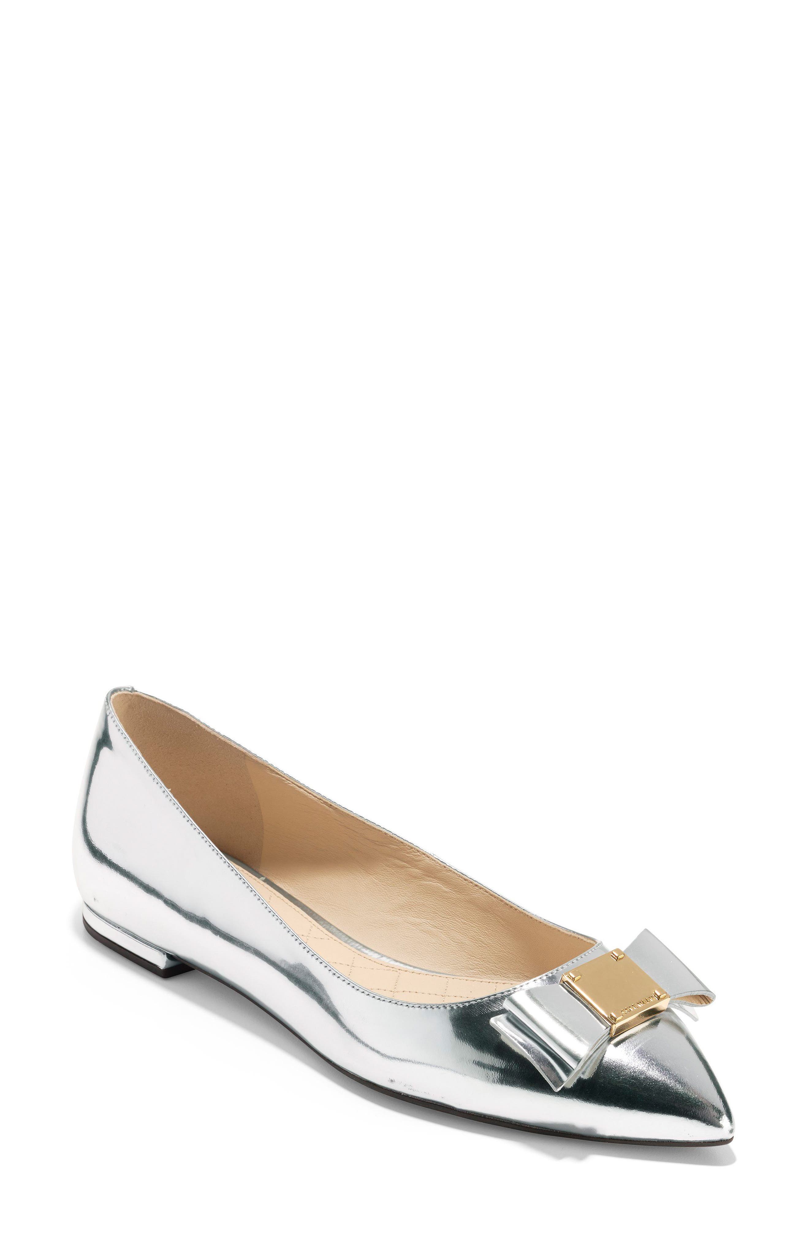 Tali Bow Skimmer Flat, Main, color, ARGENTO LEATHER