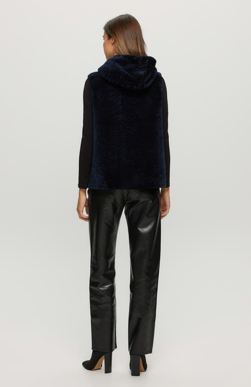 Gorski Reversible Shearling Lamb Hooded Vest In Blue