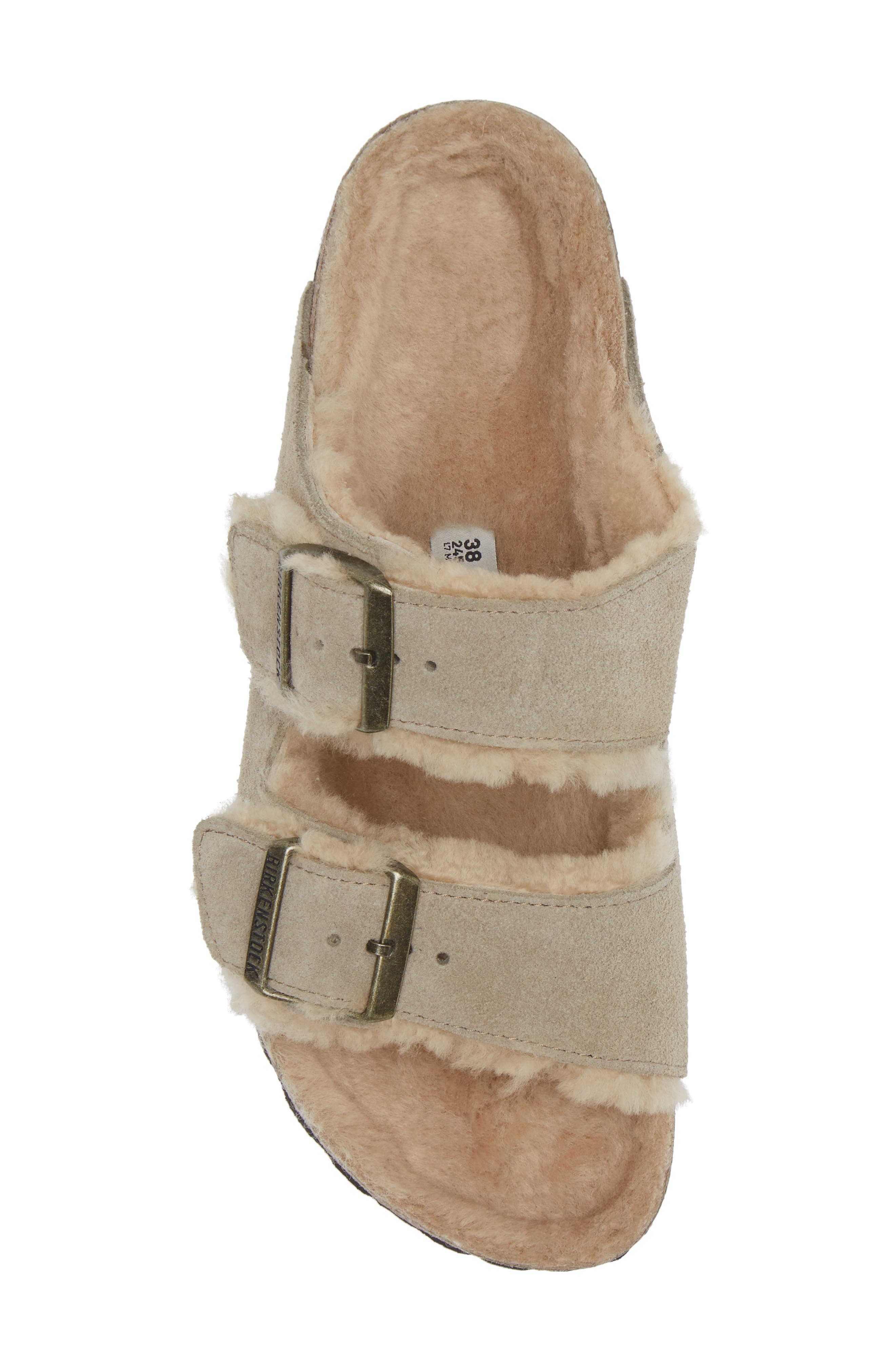 Birkenstock Arizona Genuine Shearling Slide Sandal, Alternate, color, Beige