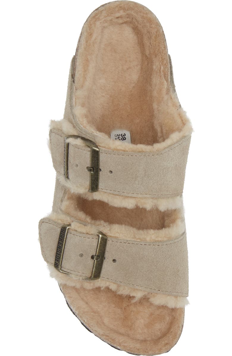 Birkenstock Arizona Genuine Shearling Slide Sandal, Alternate, color, Taupe