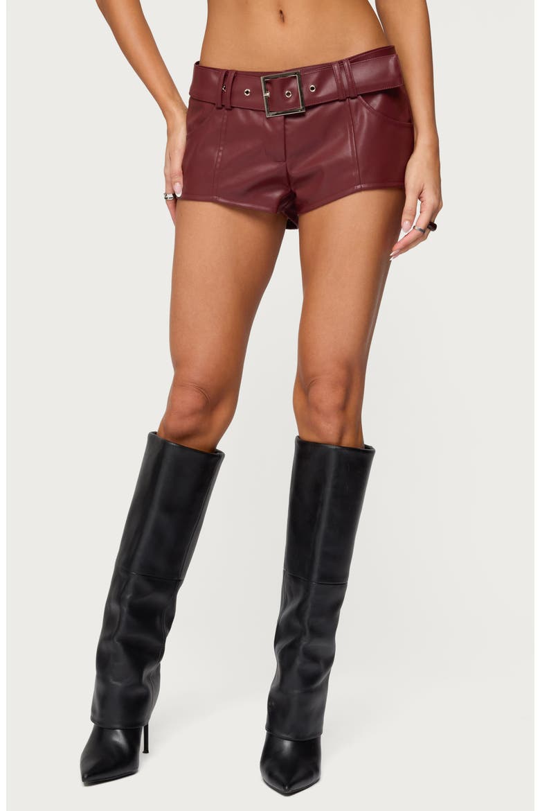 Alba Faux Leather Micro Shorts, Main, color, BURGUNDY