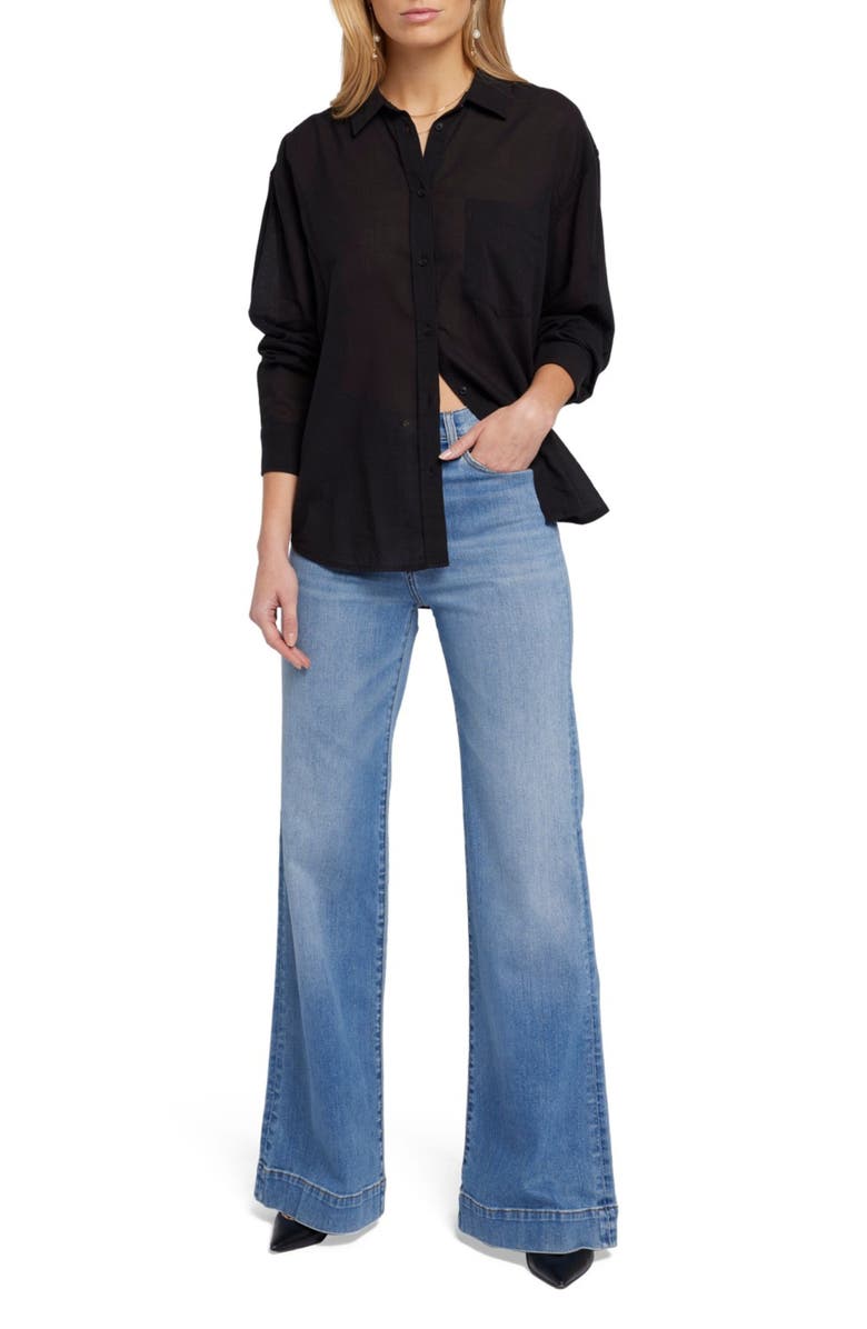 Seven Voile Cotton Button-Down Shirt, Alternate, color, Black