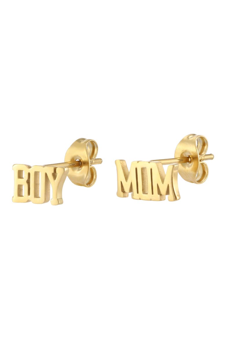 18K Gold Plated Boy Mom Mismatched Stud Earrings, Alternate, color, GOLD