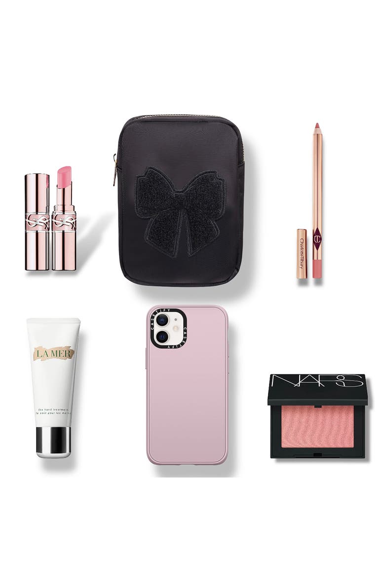 Mini Bow Cosmetics Bag, Alternate, color, BLACK/BLACK