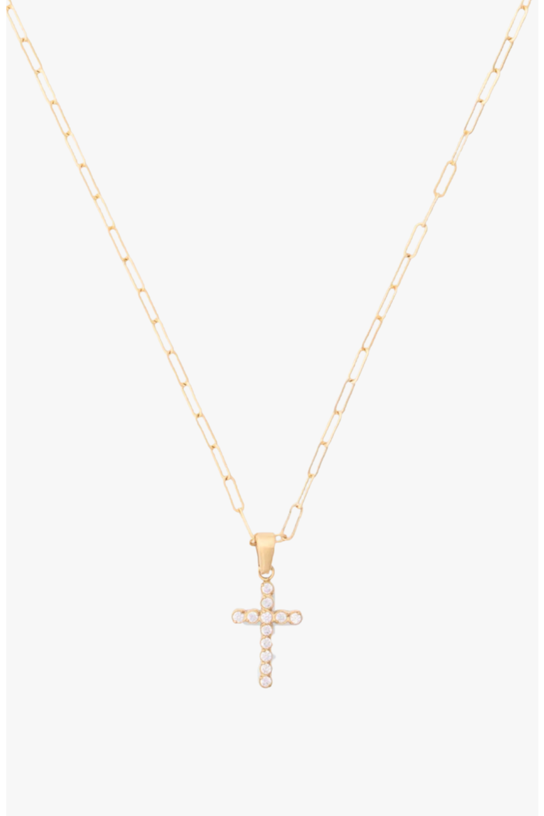 Bezel Cross 14k Gold Filled Necklace, Main, color, Gold