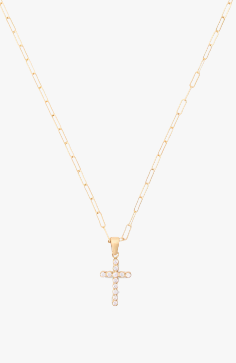 CUFFED BY NANO Bezel Cross 14k Gold Filled Necklace, Main, color, 