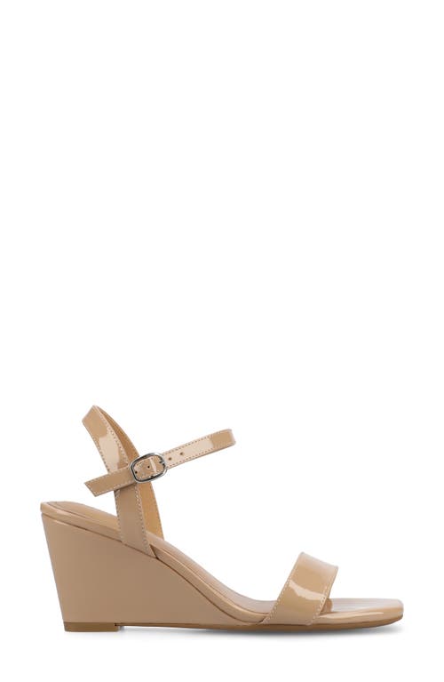 Journee Collection Clayr Wedge Sandal In Patent/beige