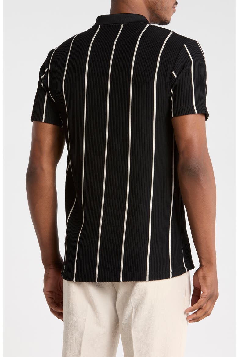 Vertical Stripe Zip Polo, Alternate, color, BLACK