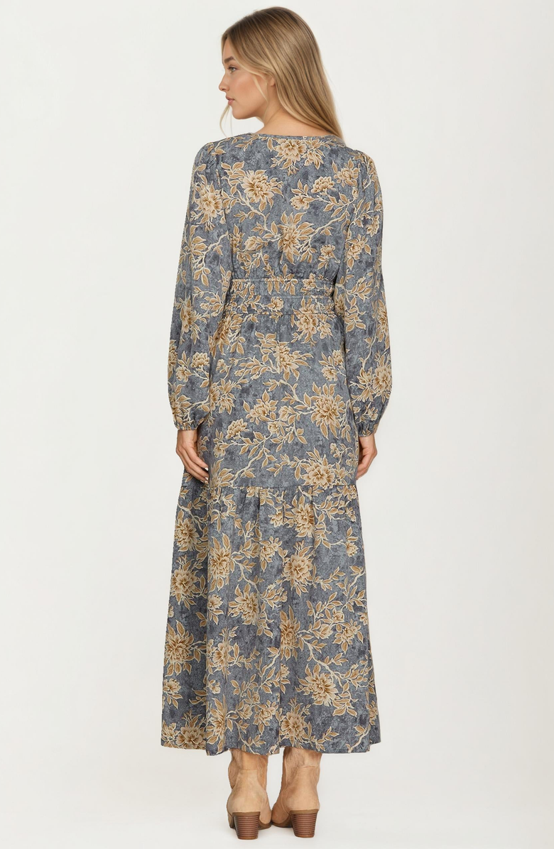Knit and Lounge Floral Print Long Sleeve Maxi Dress with Smocked Waist, Alternate, color, 