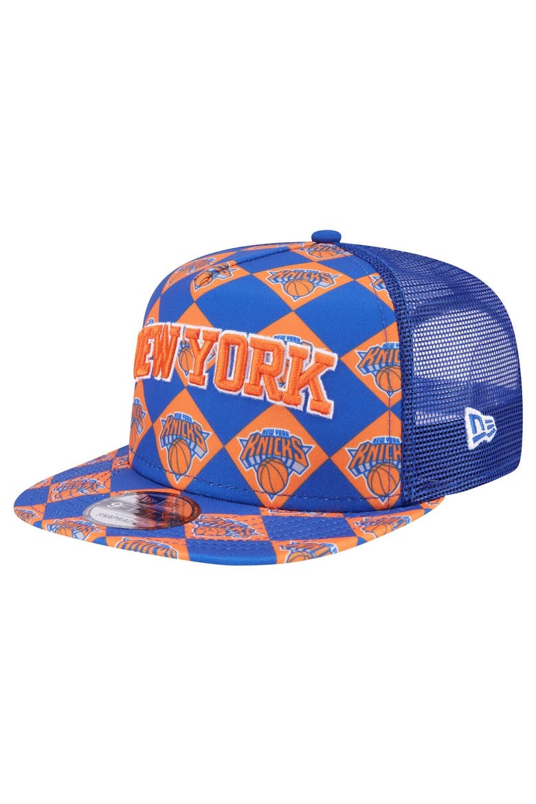 Men's New Era Blue New York Knicks Seeing Diamonds A-Frame Trucker 9FIFTY Snapback Hat, Main, color, Blue
