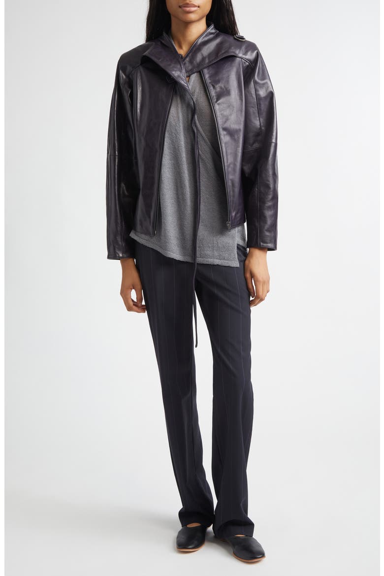 Plomy Leather Crossover Jacket, Alternate, color, GREY