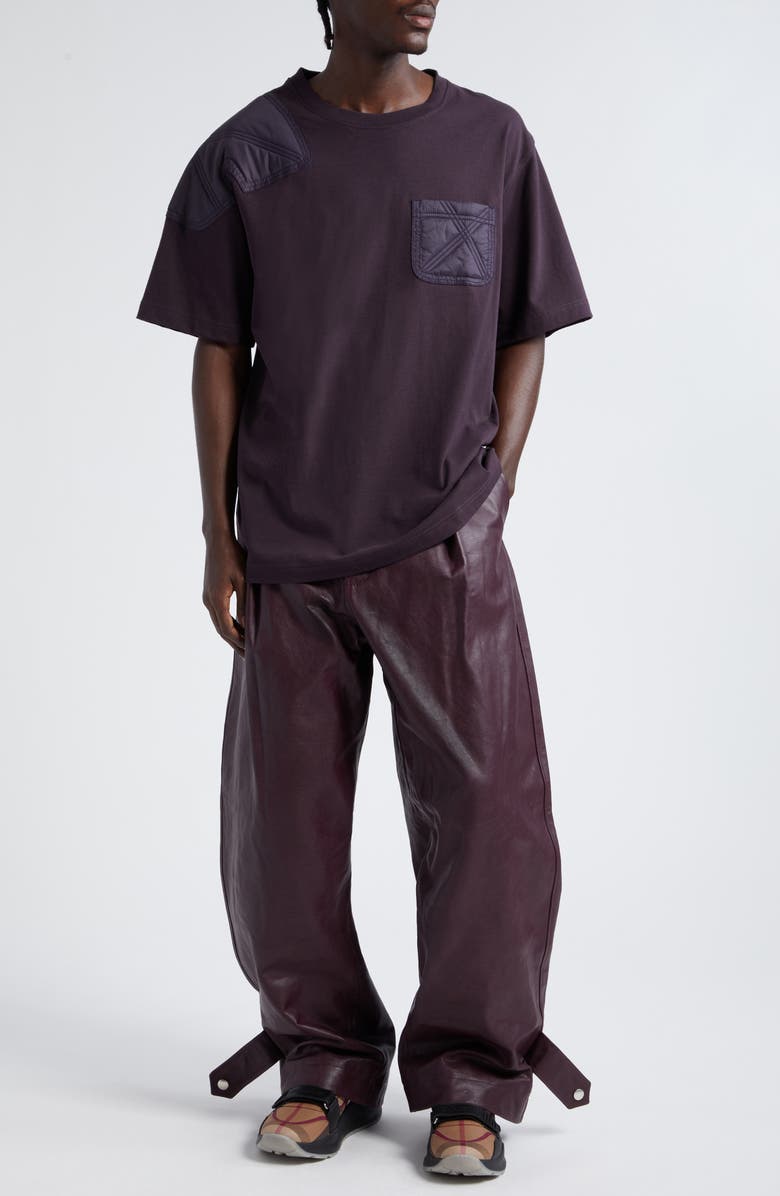 Burberry Pleated Leather Trousers, Alternate, color, Plum