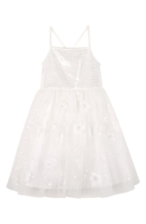 Kids' 3D Flower Sequin Tulle & Taffeta Party Dress (Big Kid)