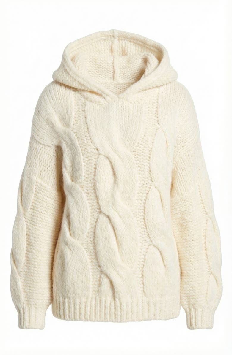 Modenaire Cable-Knit Hoodie with Pockets, Alternate, color, Cream