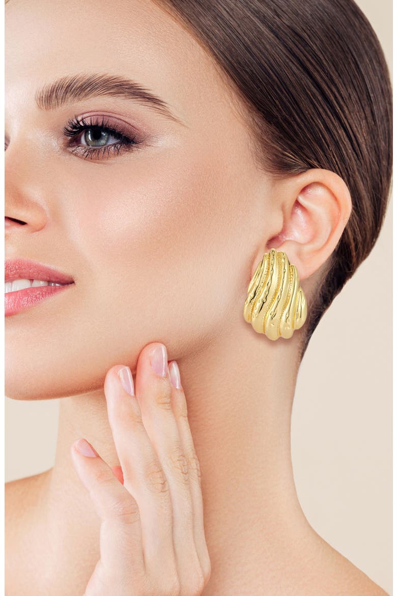 Scallop Ribbed Earrings, Alternate, color, GOLD