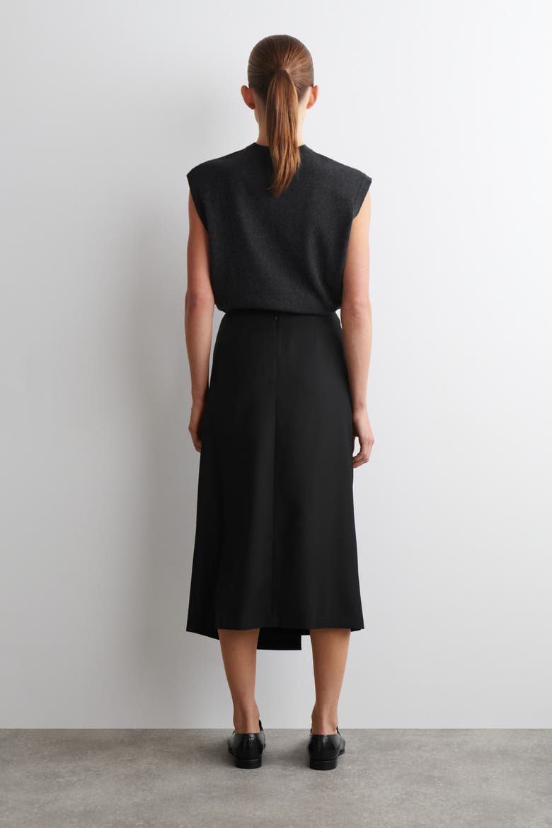 Draped Wool Wrap-Effect Midi Skirt, Alternate, color, BLACK