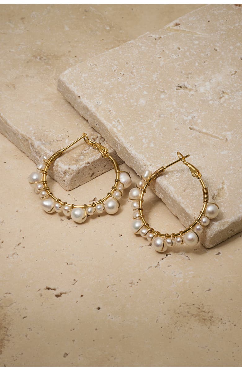 Untamed Petals Marin Pearl Wrapped Hoop Earrings, Alternate, color, Gold