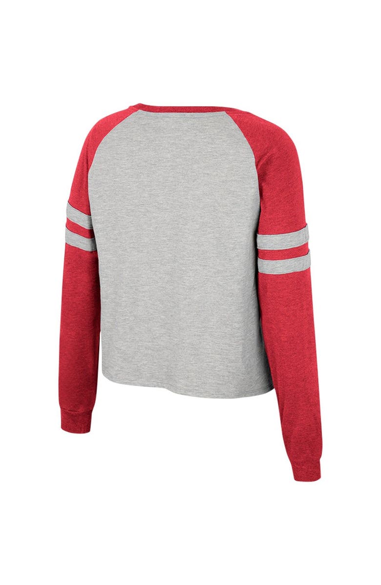 COLOSSEUM Women's Colosseum Heather Gray Indiana Hoosiers I'm Gliding Here Raglan Long Sleeve Cropped T-Shirt, Alternate, color, 