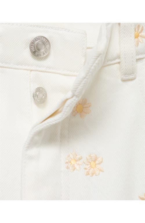 Mango Flower Embroidered Wide Leg Jeans In White