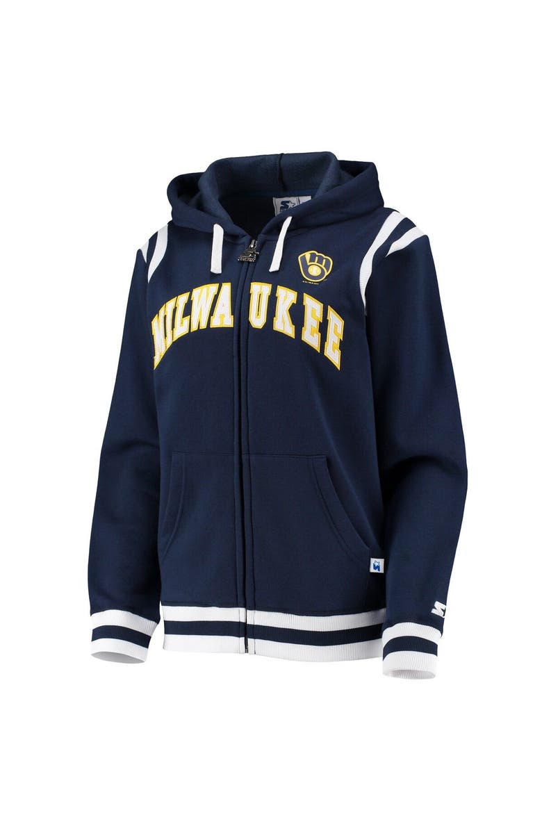 STARTER Women's Starter Navy Milwaukee Brewers Vintage Full-Zip Hoodie, Alternate, color, 