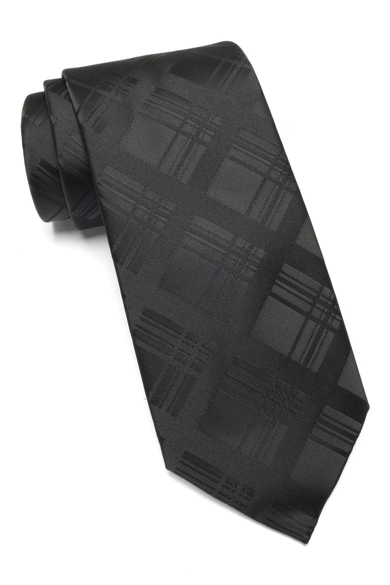 Tonal Plaid Tie, Main, color, BLACK